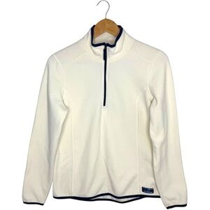 L.L. Bean 1/4 Zip Fleece Sweatshirt Ivory Navy Trim Small